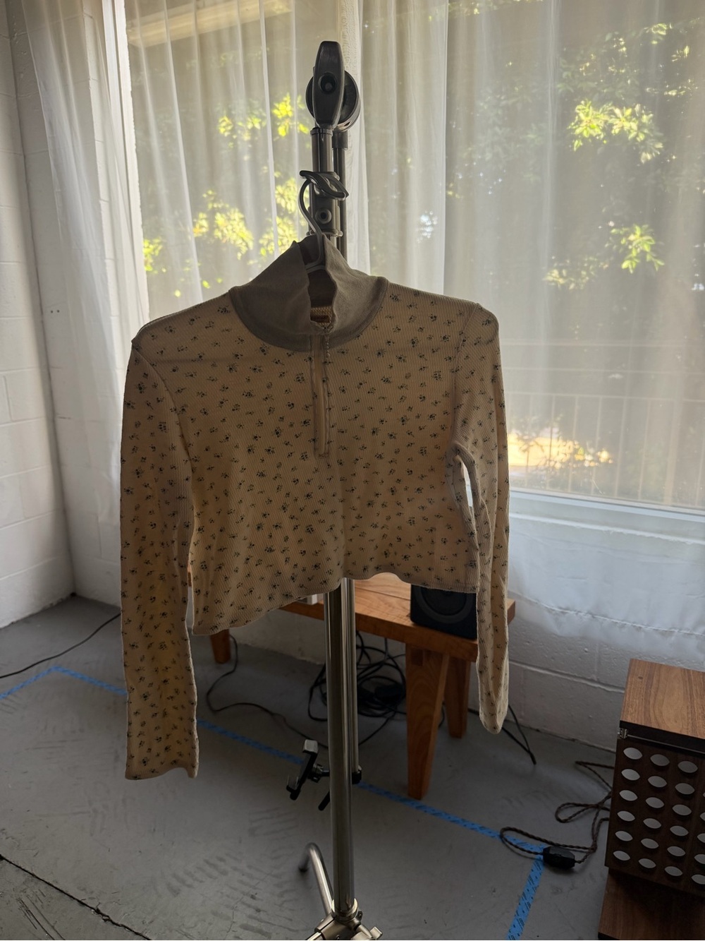 Kapital Cream Floral Half-Zip Cropped Top